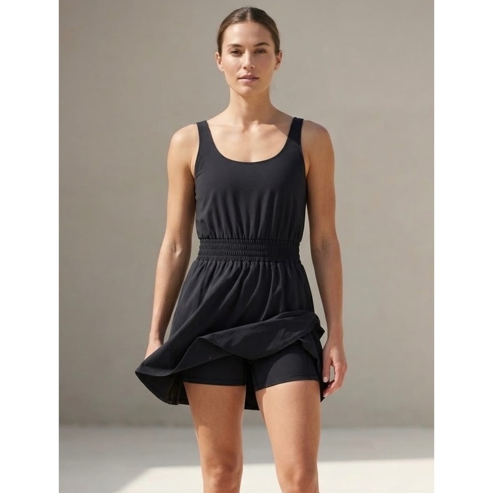 Abercrombie & Fitch Mini Dress Smocked Waist Built in Shorts Black Medium